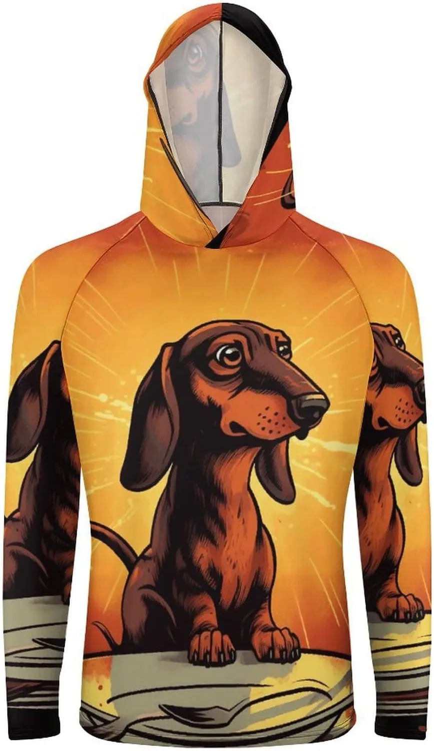 Men's UPF 50  Sun Protection Hoodie Outdoor UV Shirts Dachshund Long Sleeve Quick Dry Fishing Hiking Shirt