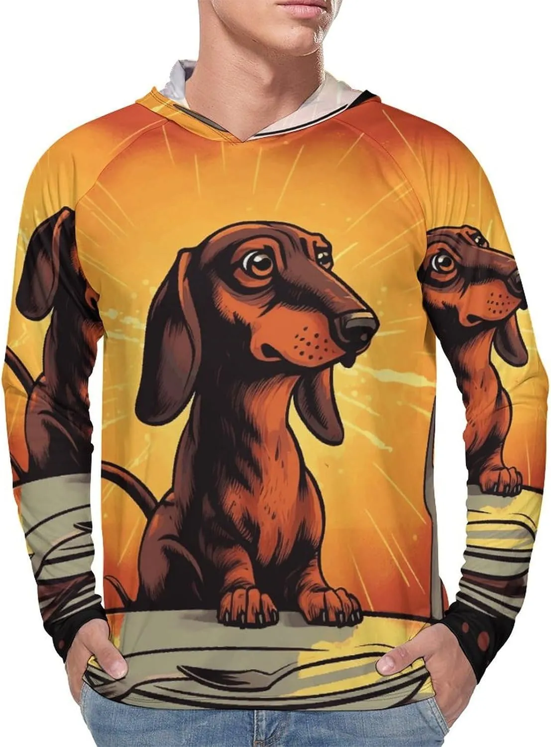 Men's UPF 50  Sun Protection Hoodie Outdoor UV Shirts Dachshund Long Sleeve Quick Dry Fishing Hiking Shirt