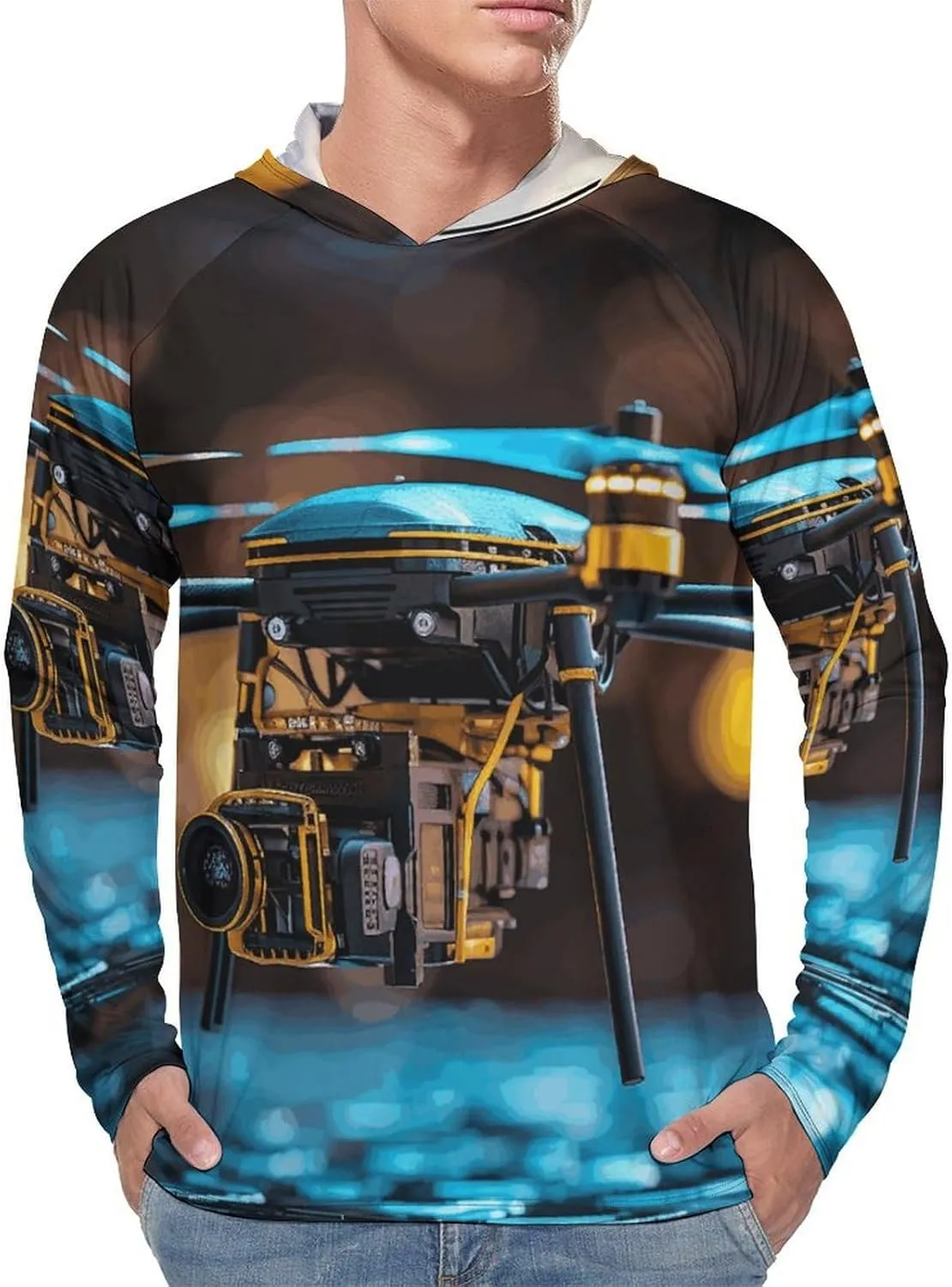Men's UPF 50  Sun Protection Hoodie Outdoor UV Shirts Drone Long Sleeve Quick Dry Fishing Hiking Shirt