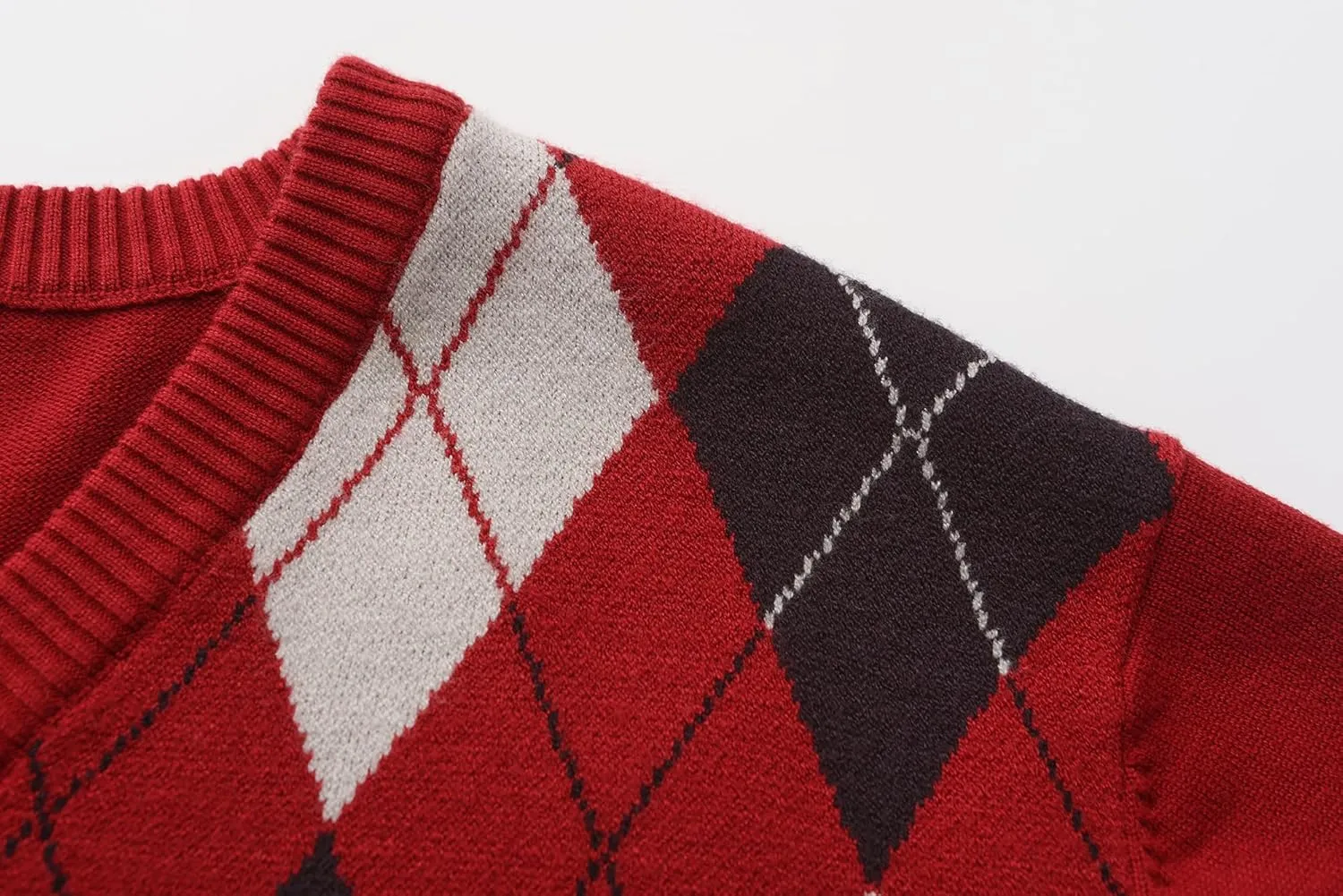 Men's Wool Blend Plaid Sweater V Neck Knitted Long Sleeve Argyle Pullover for Casual Or Dressy Wear