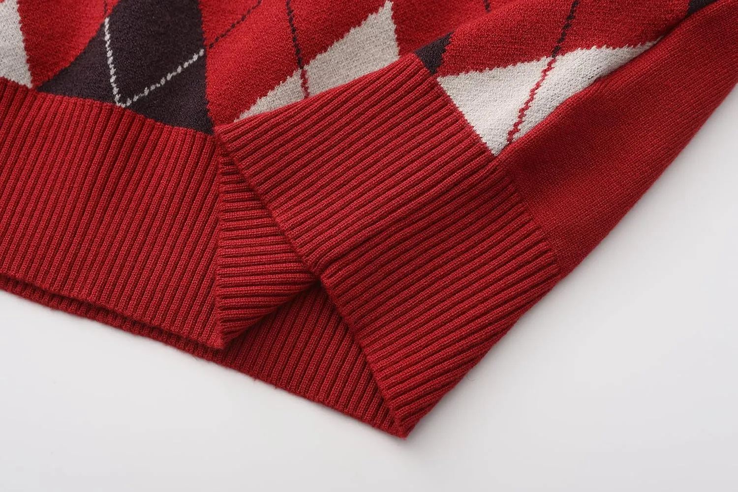 Men's Wool Blend Plaid Sweater V Neck Knitted Long Sleeve Argyle Pullover for Casual Or Dressy Wear