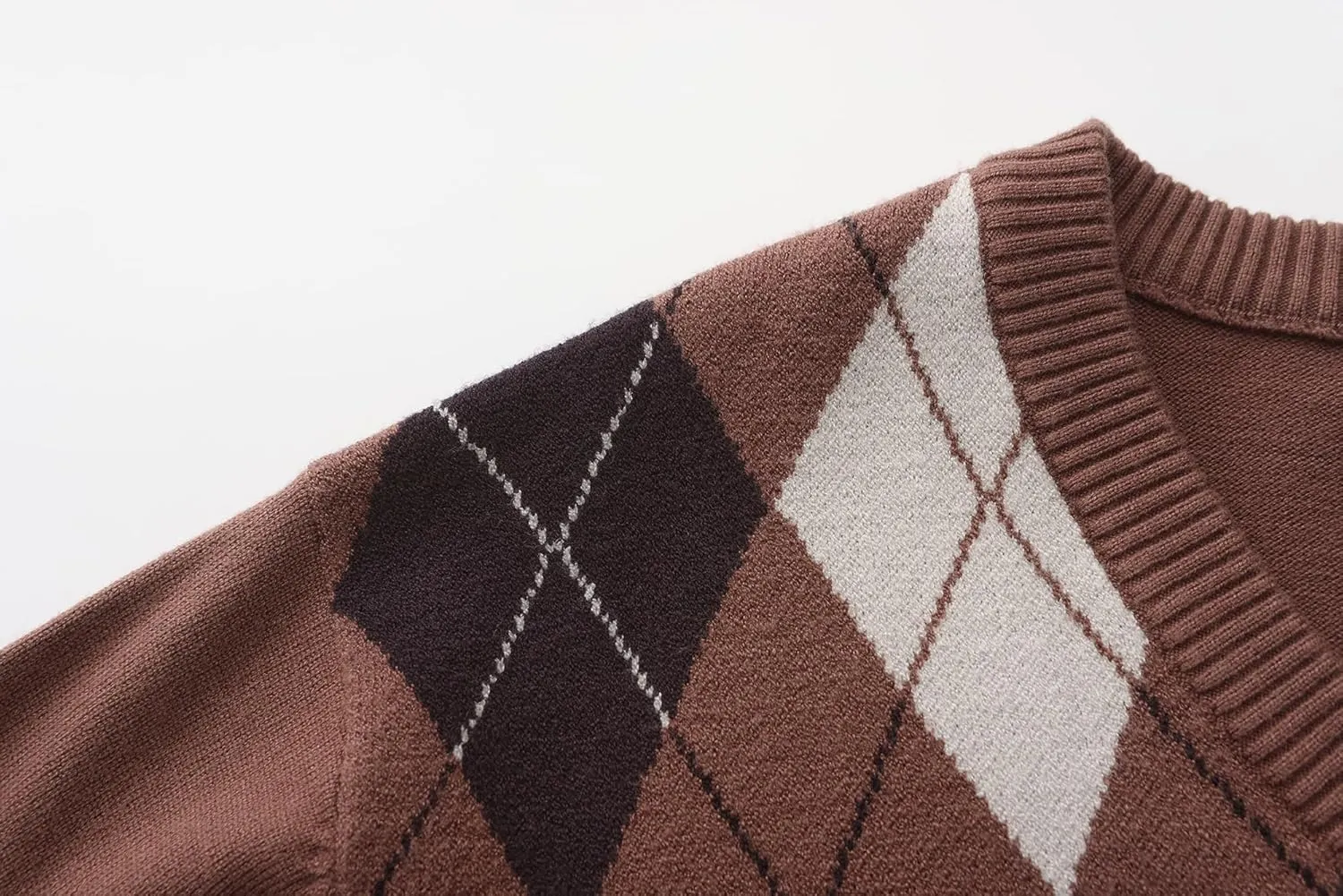 Men's Wool Blend Plaid Sweater V Neck Knitted Long Sleeve Argyle Pullover for Casual Or Dressy Wear