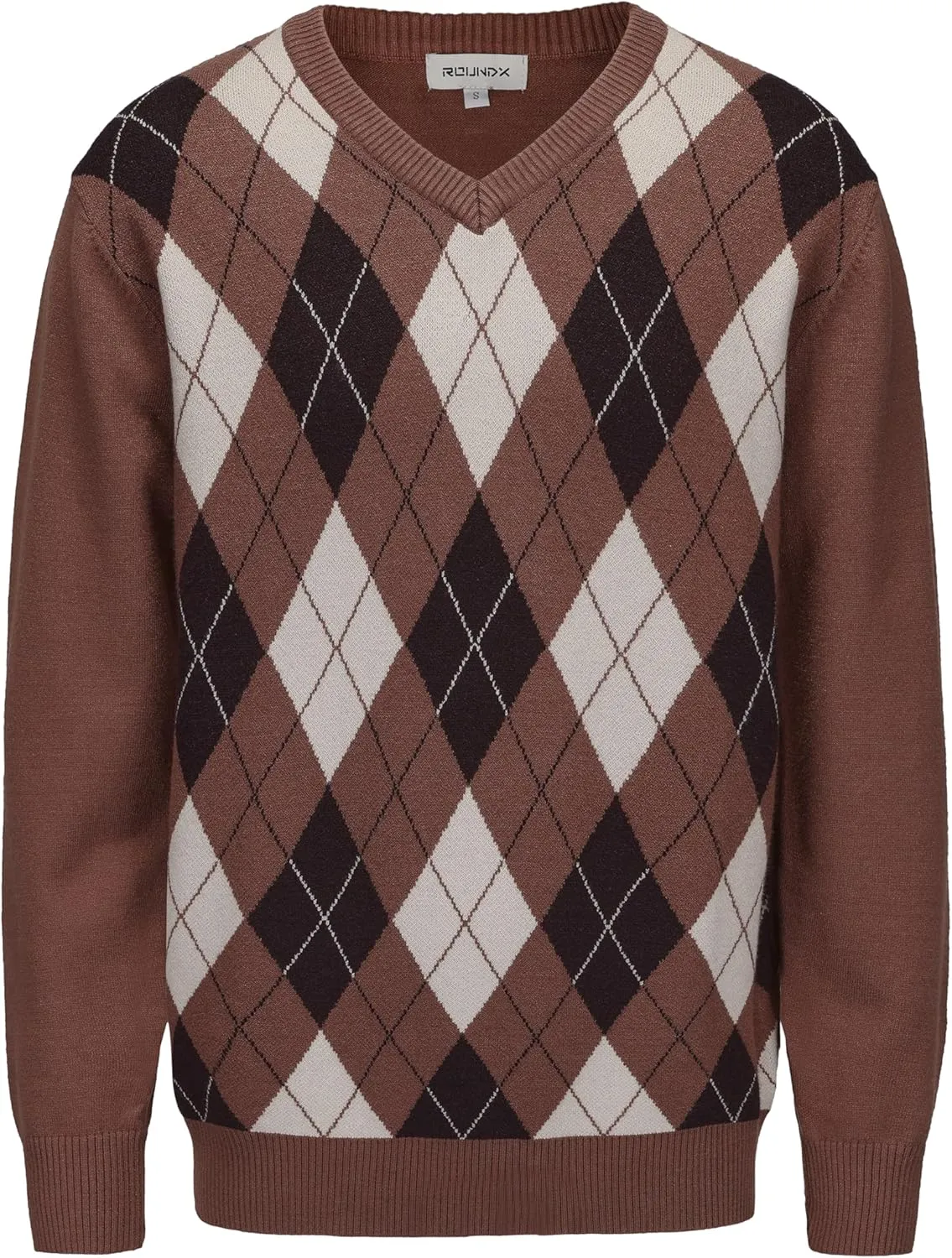 Men's Wool Blend Plaid Sweater V Neck Knitted Long Sleeve Argyle Pullover for Casual Or Dressy Wear