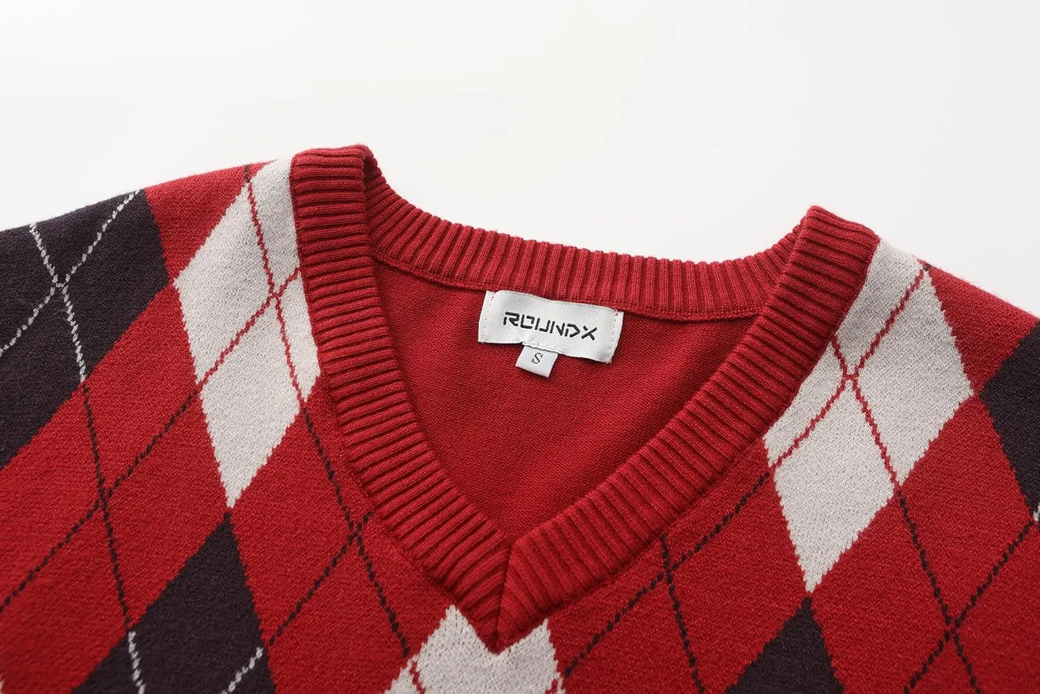 Men's Wool Blend Plaid Sweater V Neck Knitted Long Sleeve Argyle Pullover for Casual Or Dressy Wear