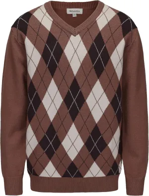 Men's Wool Blend Plaid Sweater V Neck Knitted Long Sleeve Argyle Pullover for Casual Or Dressy Wear