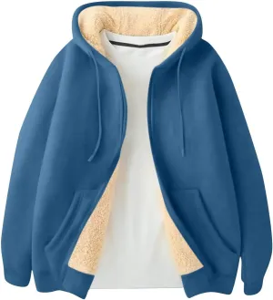Mens Zip Up Hoodie Loose Fit Plus Size Fleece Lined Hooded Sweatshirt Comfy Warm Work Sherpa Jacket with Pockets