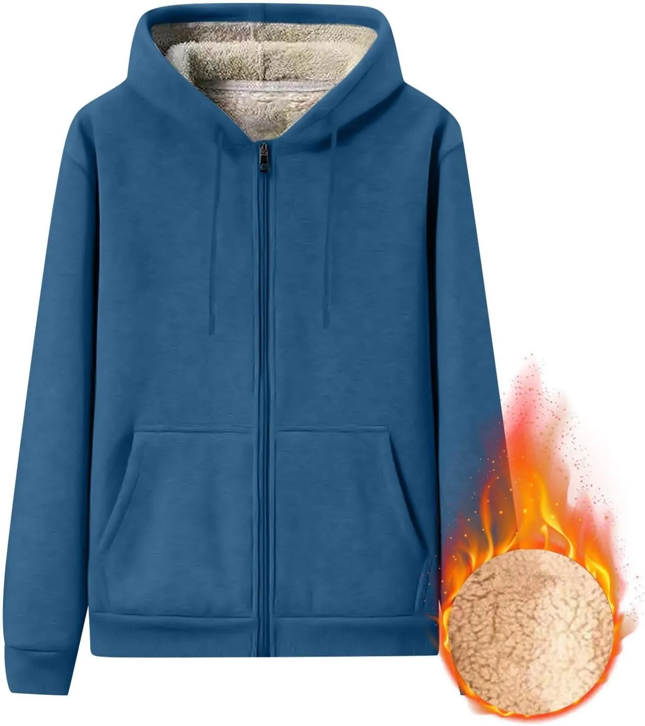 Mens Zip Up Hoodie Loose Fit Plus Size Fleece Lined Hooded Sweatshirt Comfy Warm Work Sherpa Jacket with Pockets