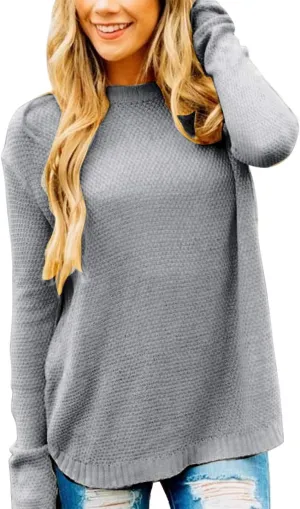 MEROKEETY Women's 2025 Fall Long Sleeve Oversized Crew Neck Solid Color Knit Pullover Sweater Tops