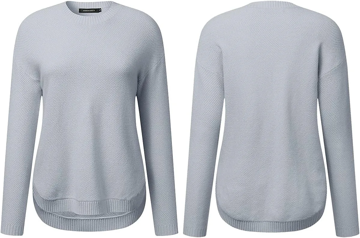 MEROKEETY Women's 2025 Fall Long Sleeve Oversized Crew Neck Solid Color Knit Pullover Sweater Tops