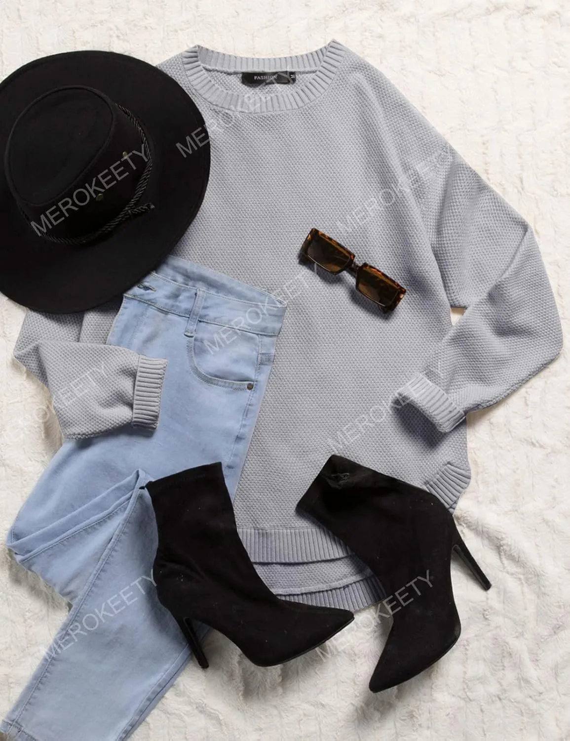 MEROKEETY Women's 2025 Fall Long Sleeve Oversized Crew Neck Solid Color Knit Pullover Sweater Tops