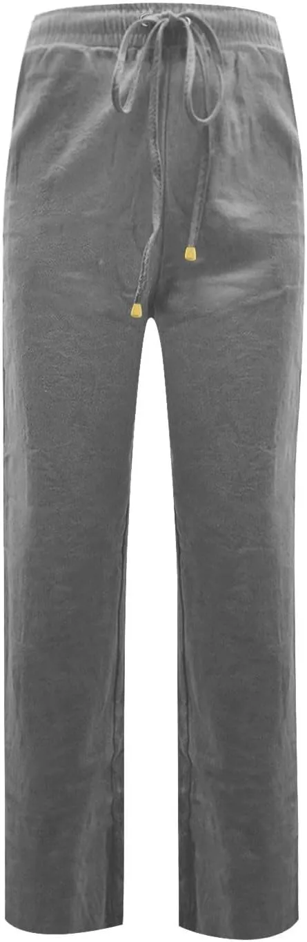 midelxp Straight Leg Linen Pants Women Comfy Loose Fitting Drawstring Pants with Pockets Casual High Waisted Trousers Pants