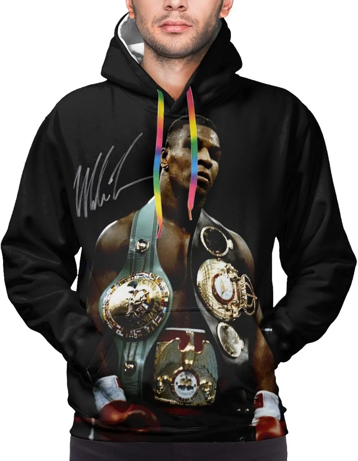 Mike Boxer Tyson World Heavyweight Champion Hoodie Men Sweatshirts Trendy Pullover Hooded Fashion Sweatshirt With Kanga Pockets For Teens Men Youth Large Black