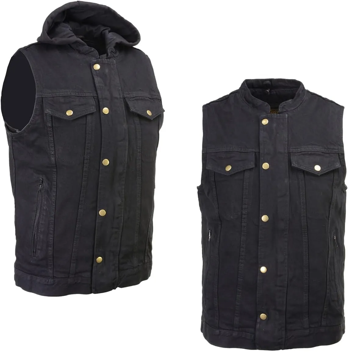 Milwaukee Leather MDM3020 Men's Black Denim '5-in-1' Club Style Vest with Removable Hoodie