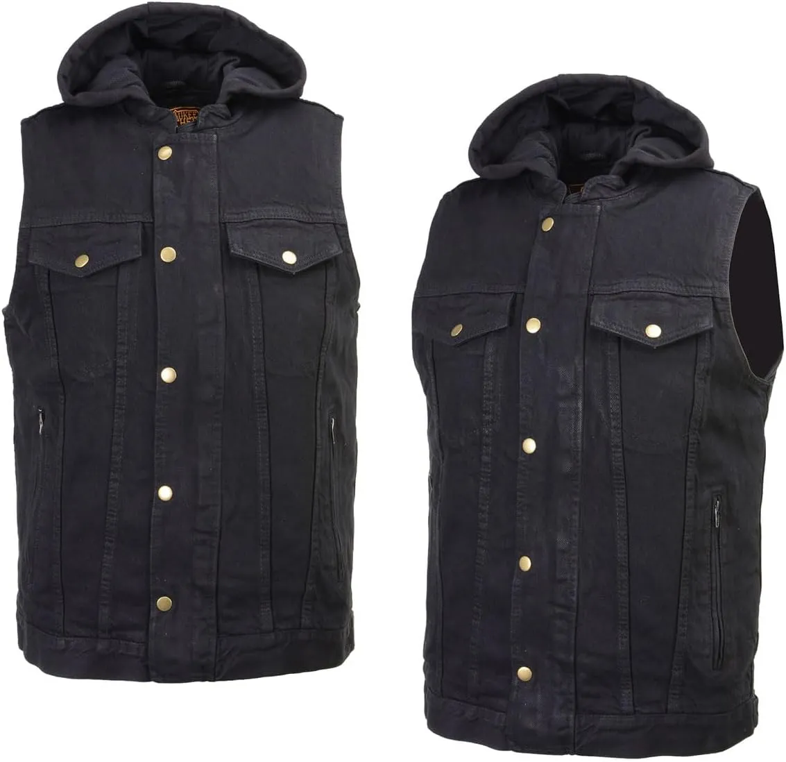 Milwaukee Leather MDM3020 Men's Black Denim '5-in-1' Club Style Vest with Removable Hoodie
