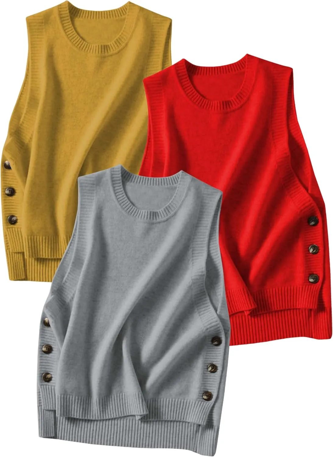 Mingzhu Women's Sleeveless Sweater Vest Round Neck Loose Ribbed Kint Pullover Tops