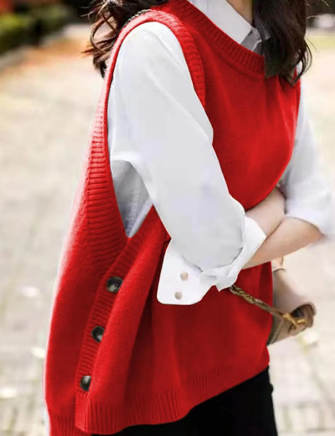 Mingzhu Women's Sleeveless Sweater Vest Round Neck Loose Ribbed Kint Pullover Tops