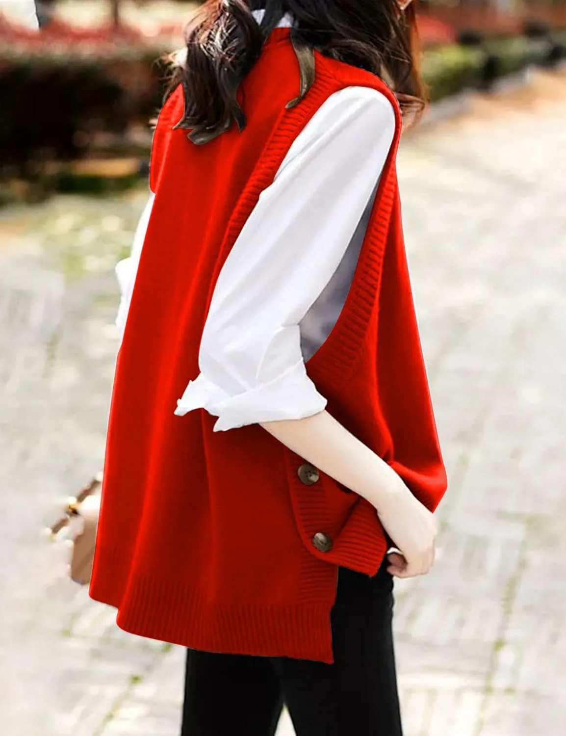 Mingzhu Women's Sleeveless Sweater Vest Round Neck Loose Ribbed Kint Pullover Tops