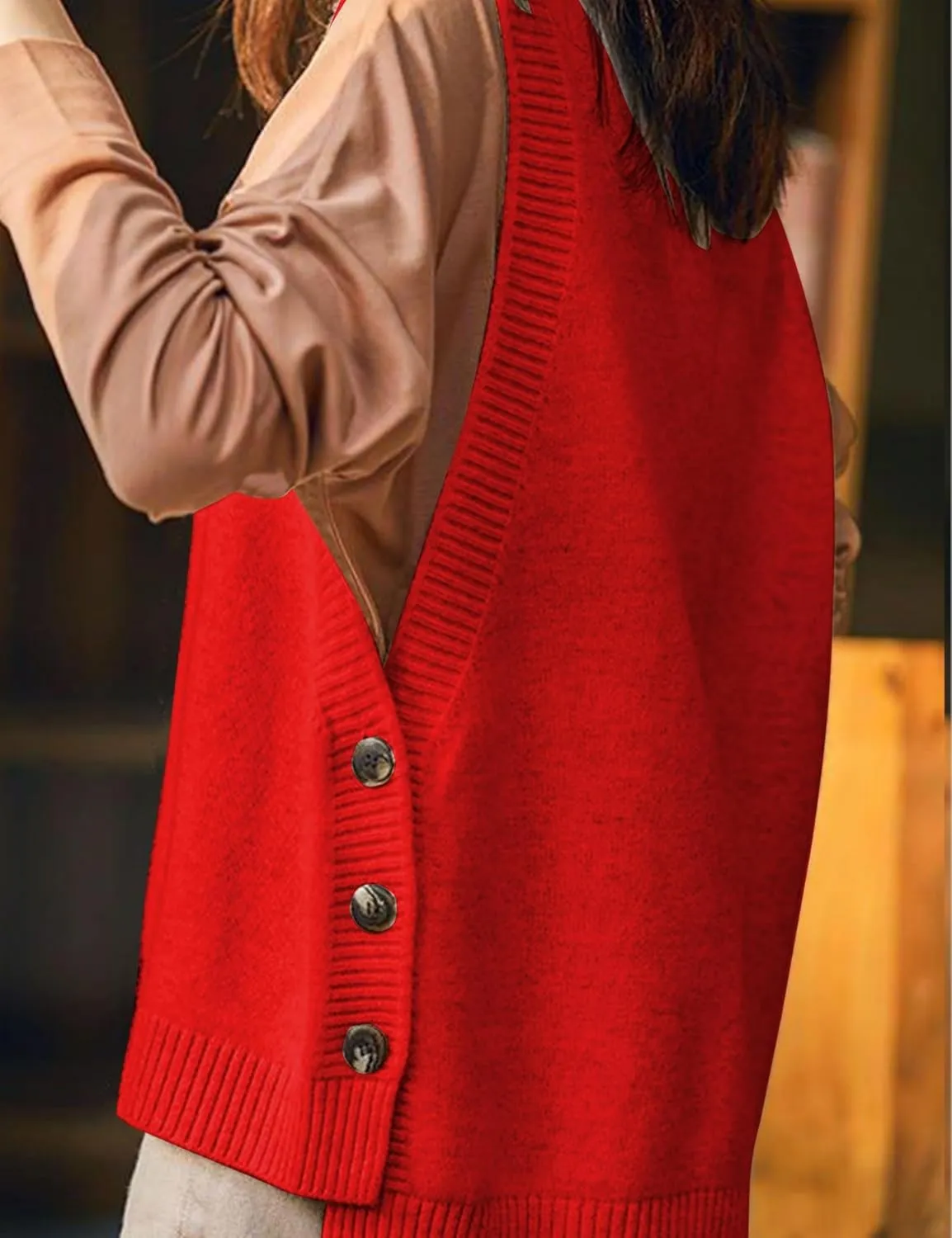 Mingzhu Women's Sleeveless Sweater Vest Round Neck Loose Ribbed Kint Pullover Tops