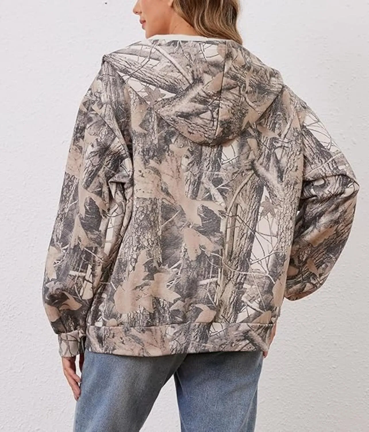 MISSACTIVER Camo Zip Up Hoodie Women Men Maple Leaf Print Fleece Oversized Hooded Sweatshirt Long Sleeve Jackets