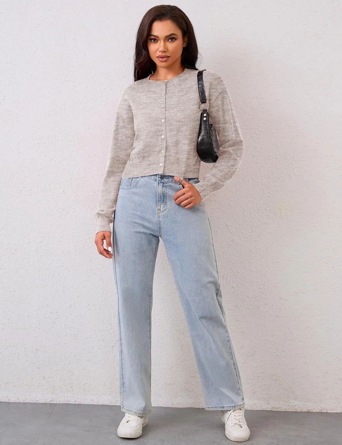 MISSACTIVER Women's Button Down Cropped Cardigan Sweater Solid Open Front Long Sleeve Crewneck Knitted Fall Cardigans Jacket