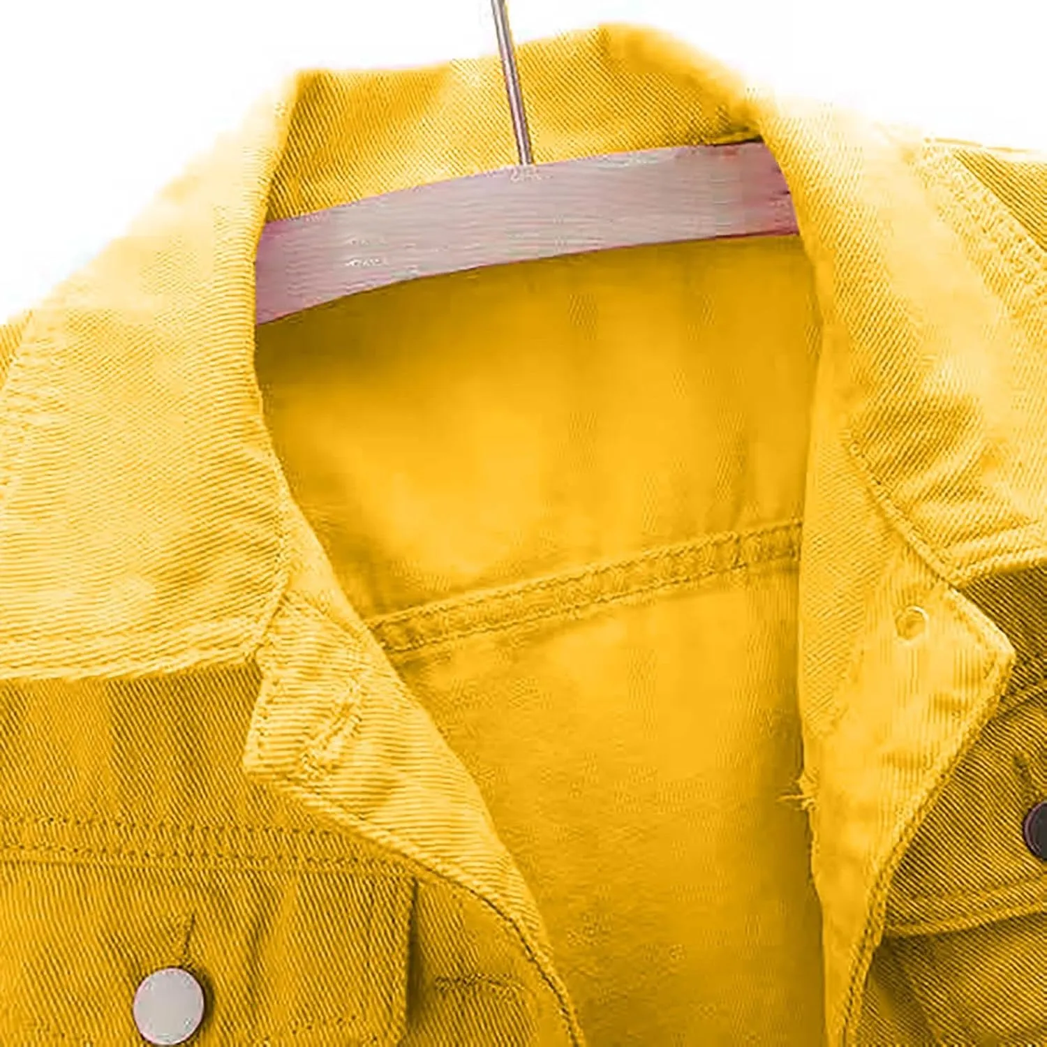 Miyaomn Womens 3/4 Sleeve Short Denim Jacket Lapel Collared Button Down Cropped Jean Jackets Pockets Casual Work Trucker Coat