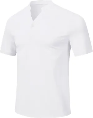 MoFiz Men's Henley Polo Shirts Short Sleeve Moisture Wicking Collarless Golf Polo Shirt Summer Casual