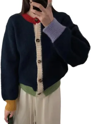 MOLERFO Color Block Cardigan Sweater Cute Sweaters Y2k Button Down Cropped Knit Cardigan Fall Sweater Trendy 2024