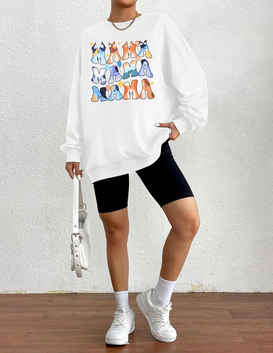 MOUSYA Oversized Mama Sweatshirt Woman Mama Letter Print Pullover Tops Trendy Shirt Casual Crewneck Loose Sweatshirts