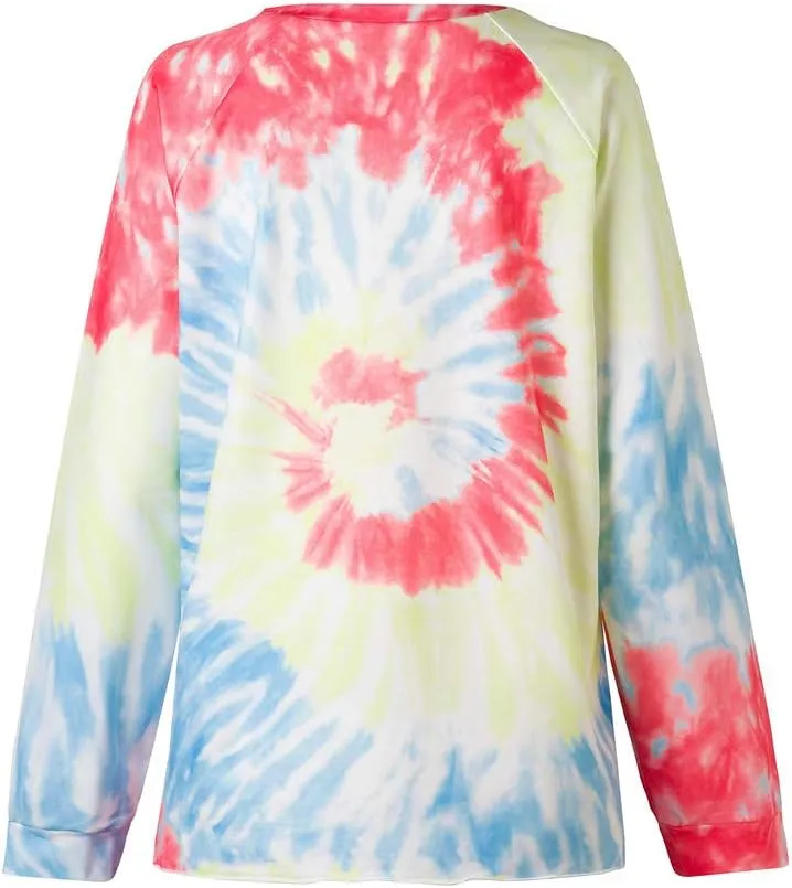 MUZHI Women's Casual Color Block Tie Dye Crewneck Faith Over Fear Long Sleeve Loose Pullover Sweatshirt Tops