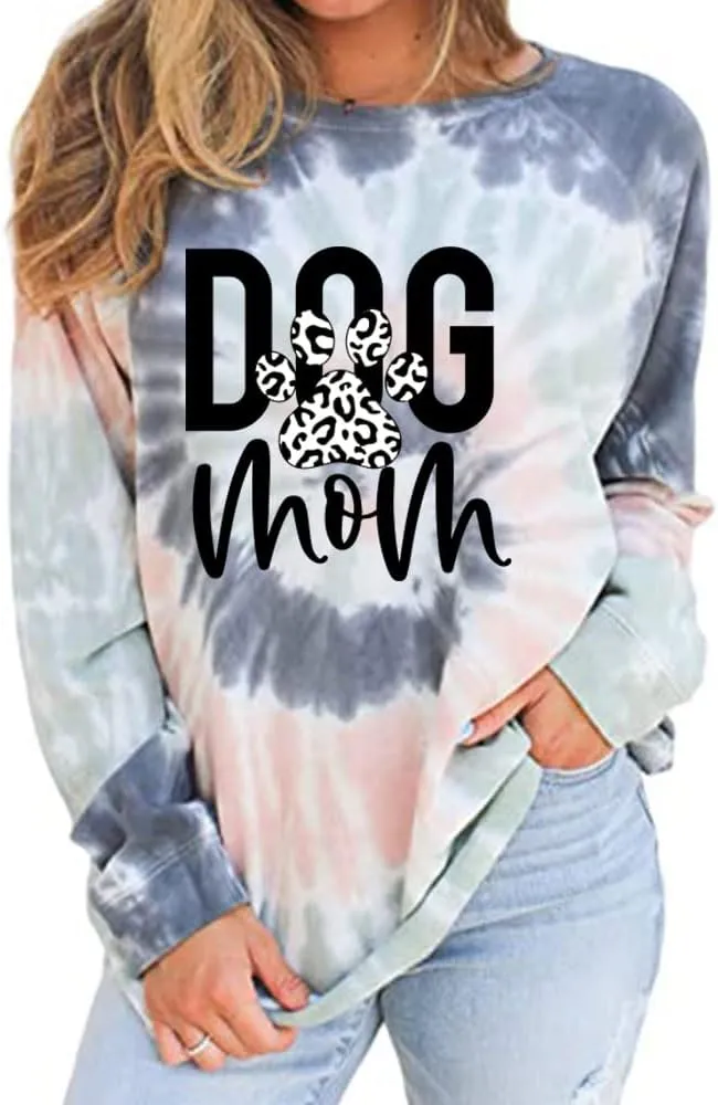 MUZHI Women's Casual Color Block Tie Dye Crewneck Faith Over Fear Long Sleeve Loose Pullover Sweatshirt Tops