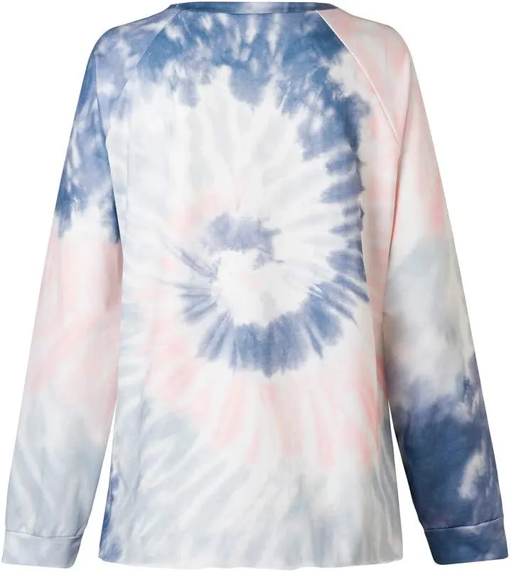 MUZHI Women's Casual Color Block Tie Dye Crewneck Faith Over Fear Long Sleeve Loose Pullover Sweatshirt Tops