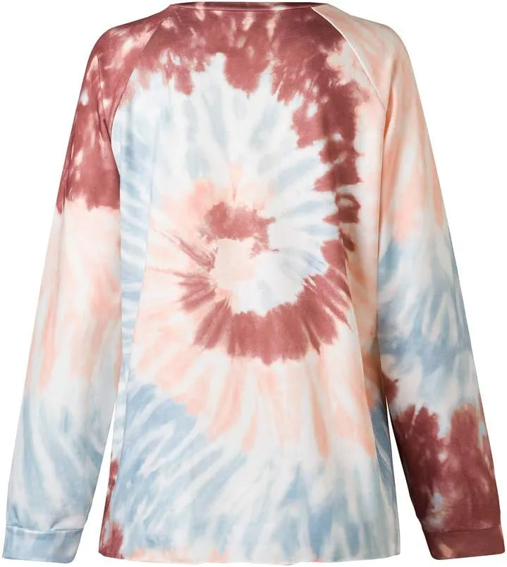 MUZHI Women's Casual Color Block Tie Dye Crewneck Faith Over Fear Long Sleeve Loose Pullover Sweatshirt Tops