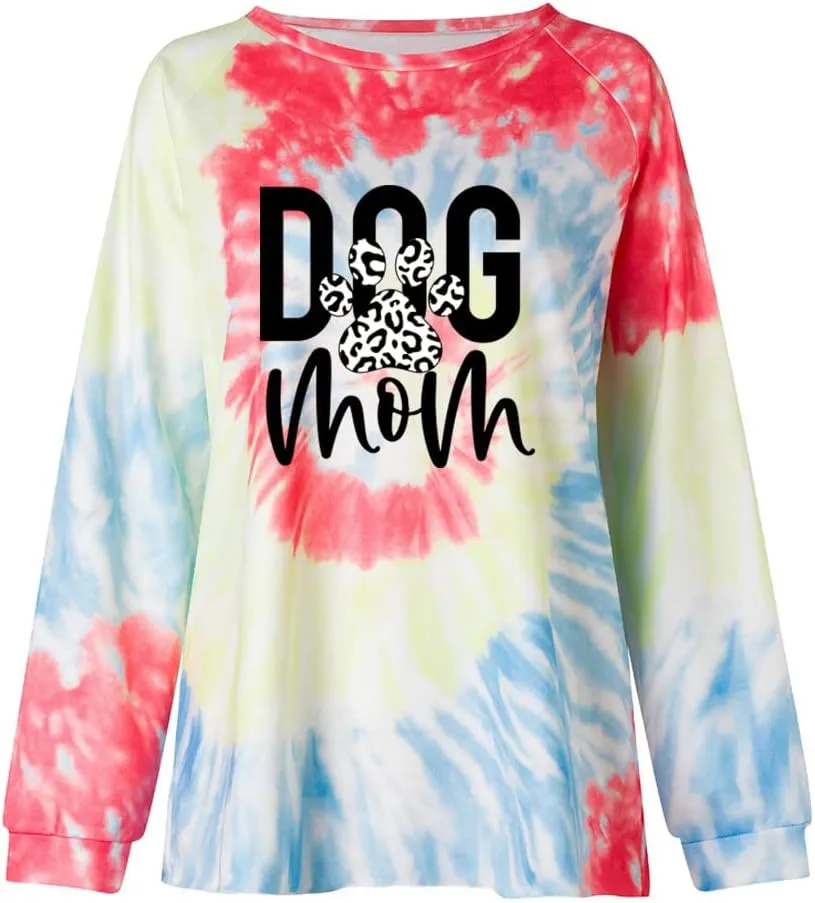 MUZHI Women's Casual Color Block Tie Dye Crewneck Faith Over Fear Long Sleeve Loose Pullover Sweatshirt Tops