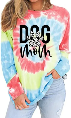 MUZHI Women's Casual Color Block Tie Dye Crewneck Faith Over Fear Long Sleeve Loose Pullover Sweatshirt Tops
