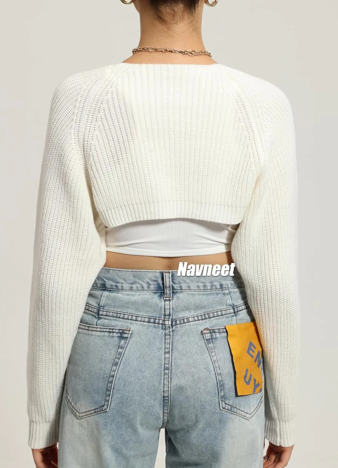Navneet Women Knit Bolero Shoulder Shrug Sweater Long Sleeve Open Cropped Cardigan