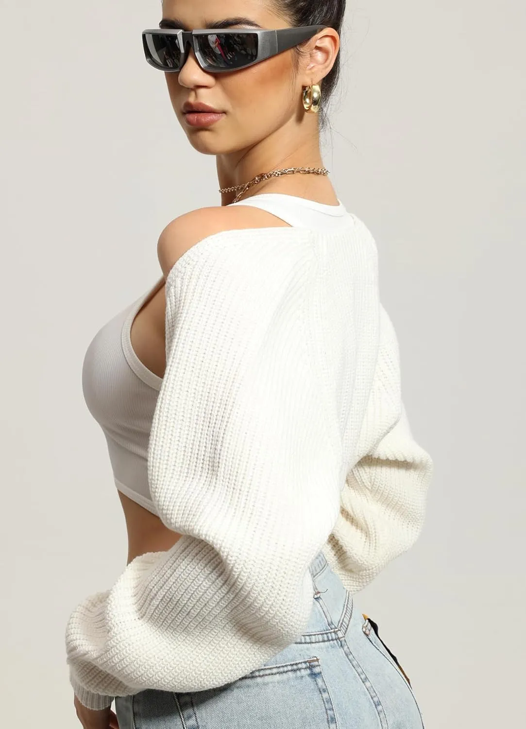 Navneet Women Knit Bolero Shoulder Shrug Sweater Long Sleeve Open Cropped Cardigan