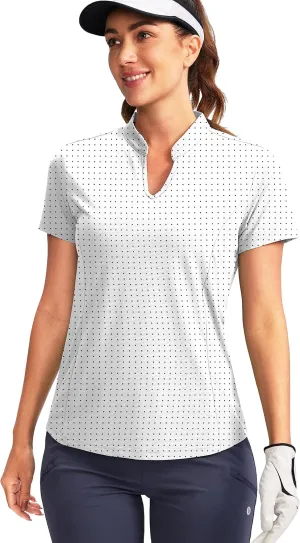 Obla Women's Golf Polo Shirt V-Neck Short Sleeve Collarless Quick Dry Tennis Running T Shirt Golf Tops for Women