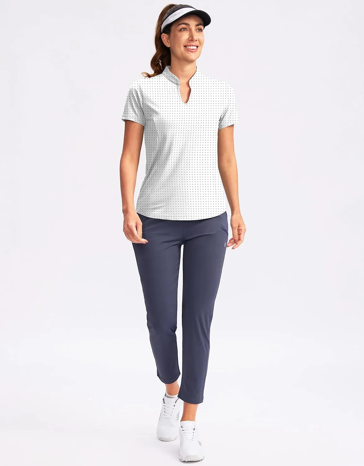 Obla Women's Golf Polo Shirt V-Neck Short Sleeve Collarless Quick Dry Tennis Running T Shirt Golf Tops for Women