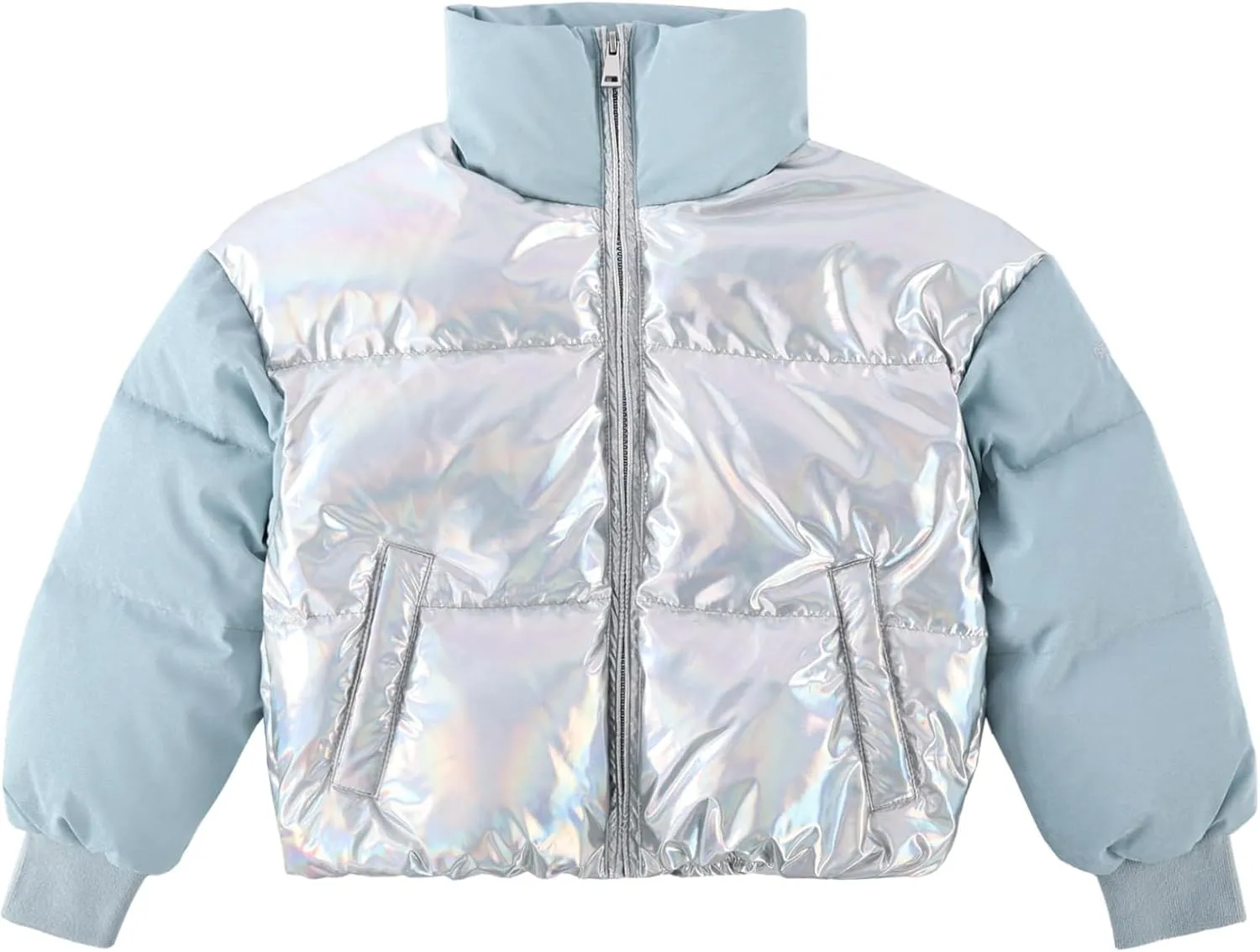 Orolay Children's Cropped Puffer Jacket Kid's Two-Color Contrast Winter Down Coat with Stand Collar