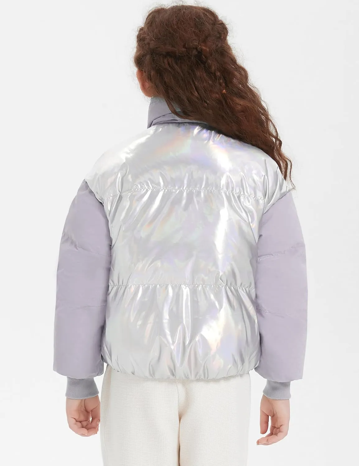 Orolay Children's Cropped Puffer Jacket Kid's Two-Color Contrast Winter Down Coat with Stand Collar