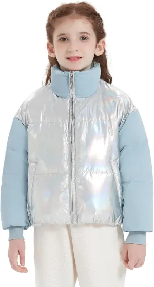 Orolay Children's Cropped Puffer Jacket Kid's Two-Color Contrast Winter Down Coat with Stand Collar