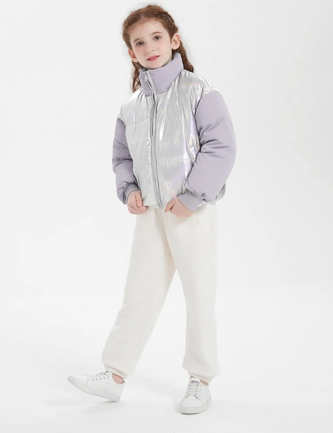 Orolay Children's Cropped Puffer Jacket Kid's Two-Color Contrast Winter Down Coat with Stand Collar