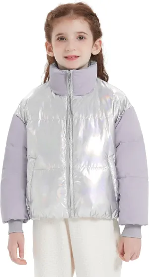 Orolay Children's Cropped Puffer Jacket Kid's Two-Color Contrast Winter Down Coat with Stand Collar