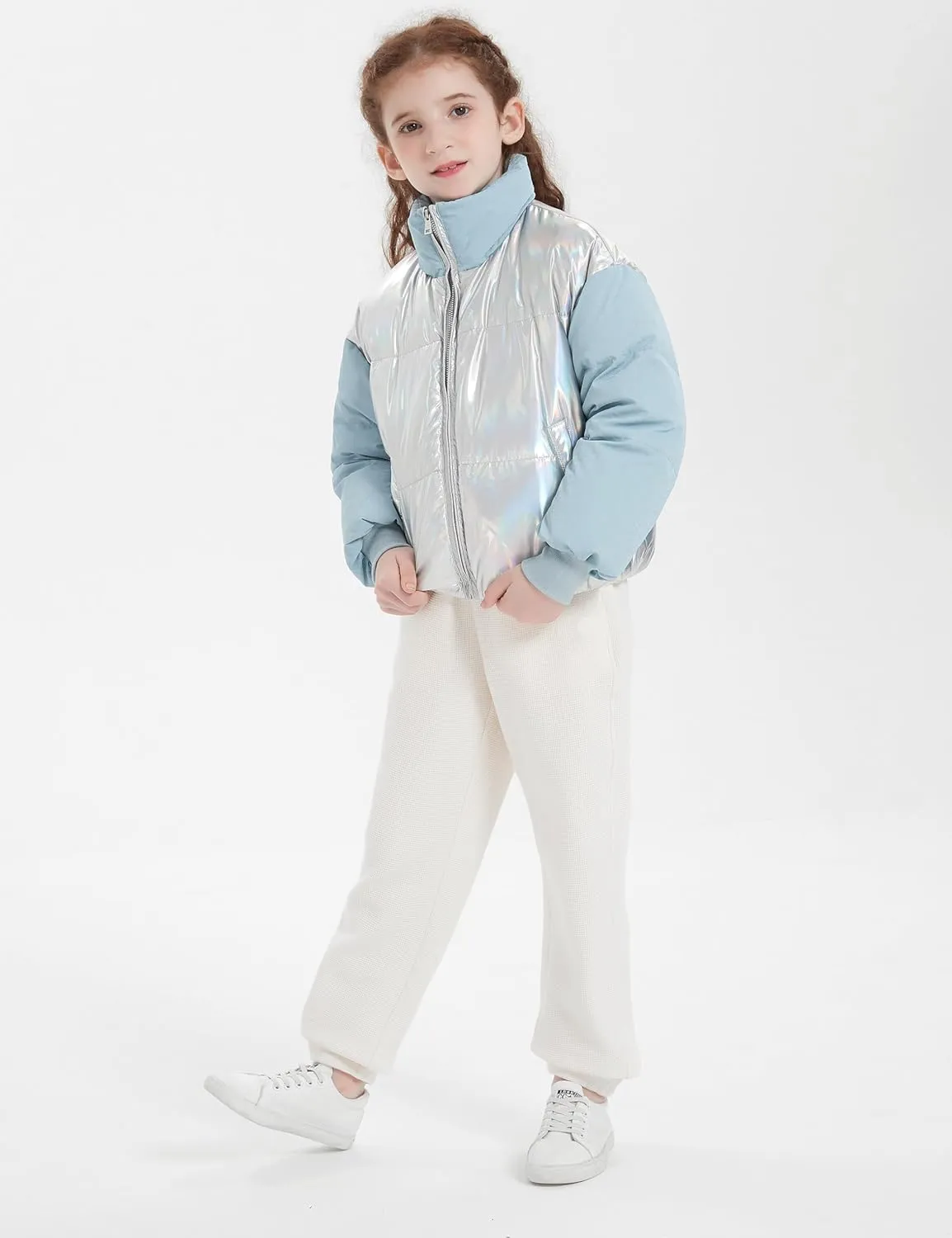 Orolay Children's Cropped Puffer Jacket Kid's Two-Color Contrast Winter Down Coat with Stand Collar