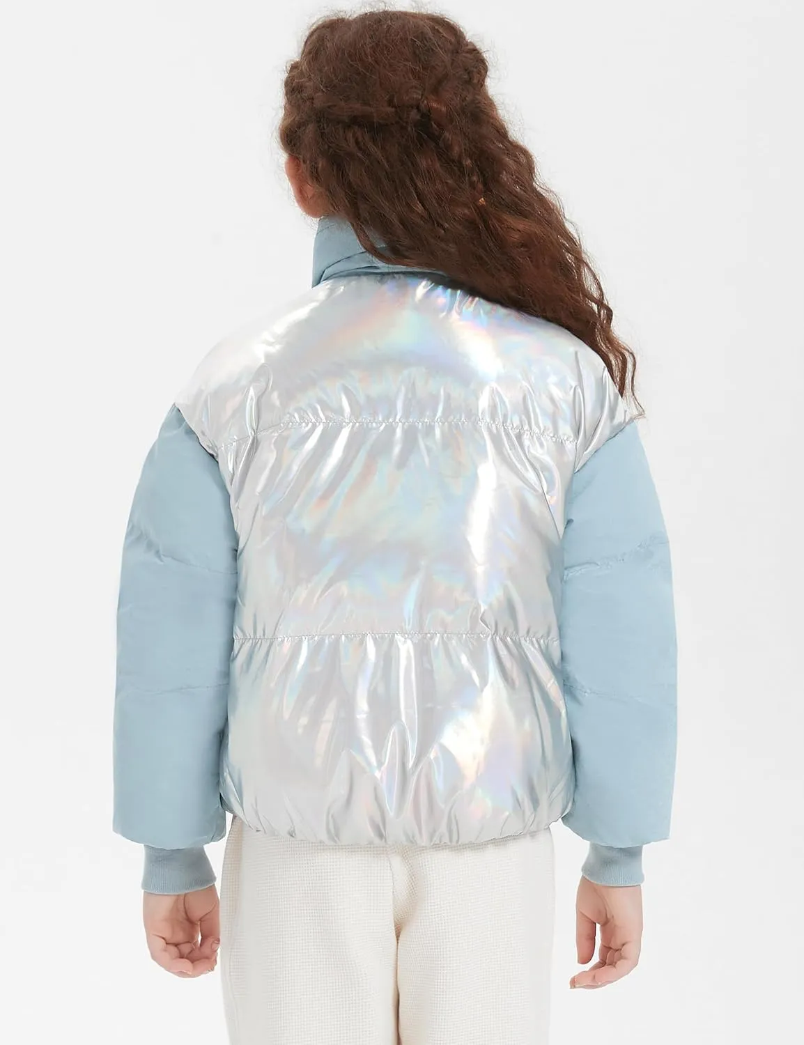 Orolay Children's Cropped Puffer Jacket Kid's Two-Color Contrast Winter Down Coat with Stand Collar