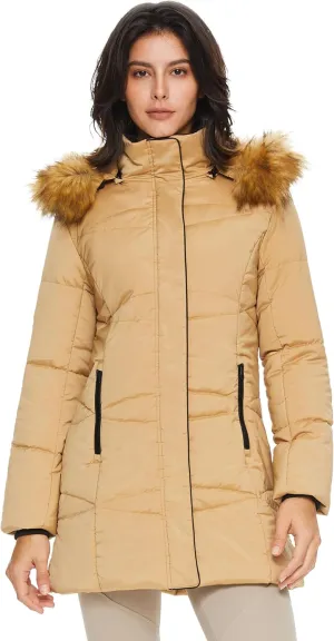 Orolay Womens Insulated Jacket with Removable Hood Faux Fur Zip up Winter Coat Mid-length