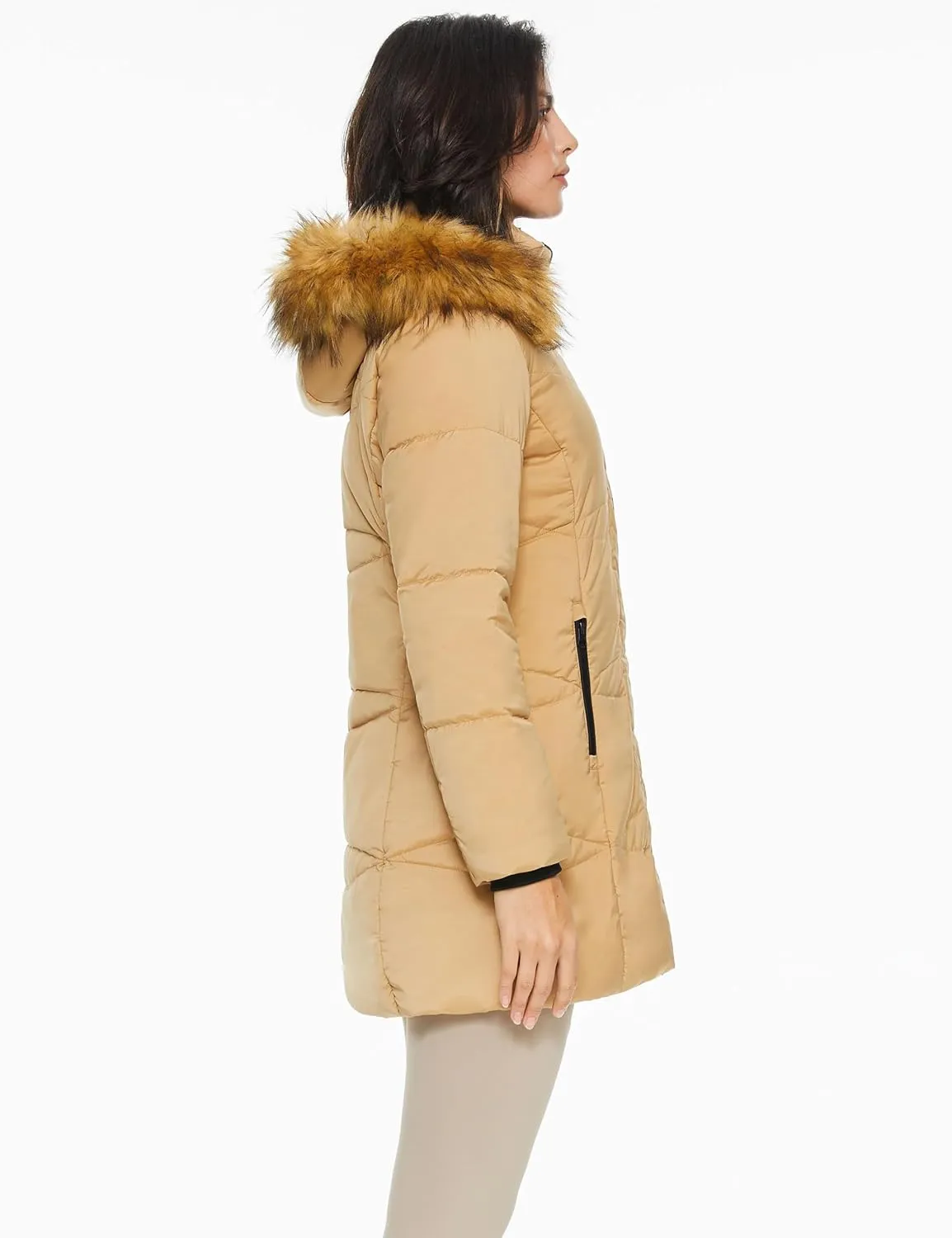 Orolay Womens Insulated Jacket with Removable Hood Faux Fur Zip up Winter Coat Mid-length