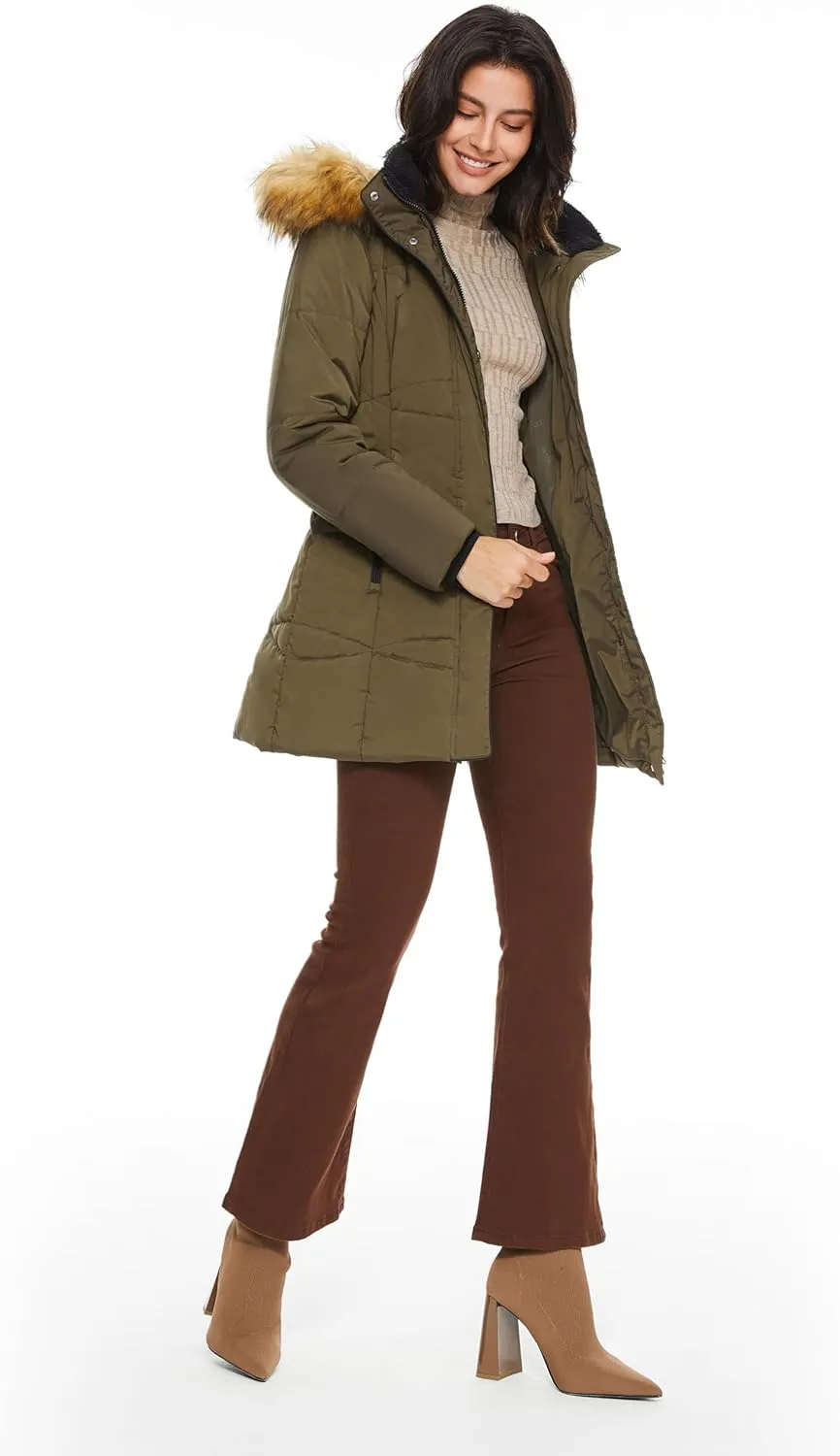 Orolay Womens Insulated Jacket with Removable Hood Faux Fur Zip up Winter Coat Mid-length