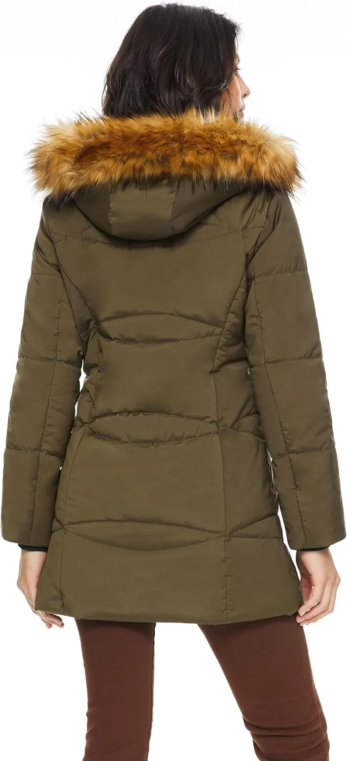Orolay Womens Insulated Jacket with Removable Hood Faux Fur Zip up Winter Coat Mid-length