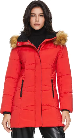 Orolay Womens Insulated Jacket with Removable Hood Faux Fur Zip up Winter Coat Mid-length